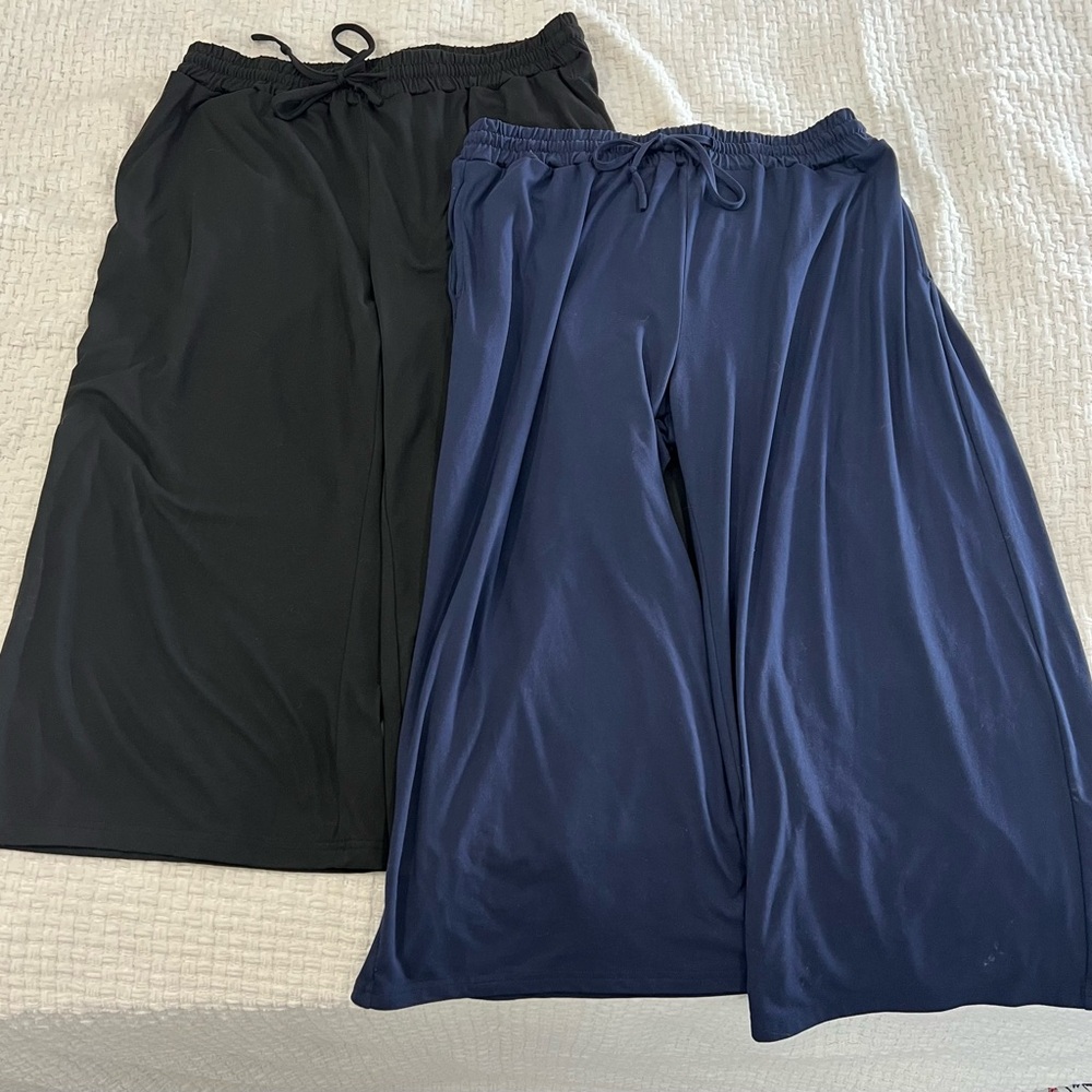 Tarse Cropped Wide Leg Sweatpants Black & Navy XL 21.5” Inseam